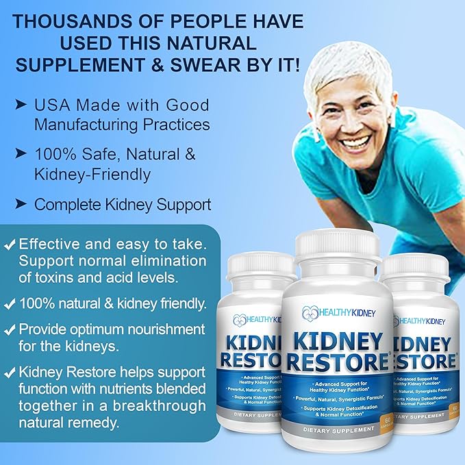 Kidney Cleanse Detox & Repair - Formulated by Kidney Health Expert Living w/Transplant - US Made Kidneys Support Supplement, Detox, Flush - Renal Vitamins 60 Capsules