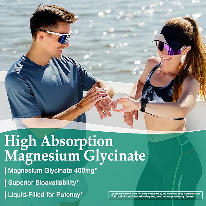Magnesium Glycinate Softgels - High Absorption Pure Magnesium Glycinate 400mg for Sleep, Calm, Muscle Relaxation, Heart, Bone & Nerve Support for Women & Men - 100% Chelated & Purified Supplement