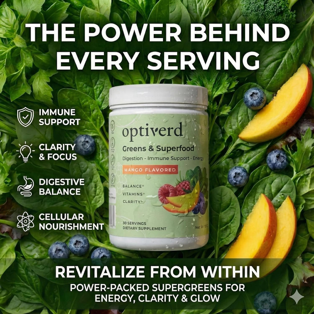 Organic Greens Superfood Powder with Probiotics & Enzymes – Max Gut Health, Energy & Detox – Immune Support – Vegan, Gluten-Free – Mango Flavor (30 Servings)