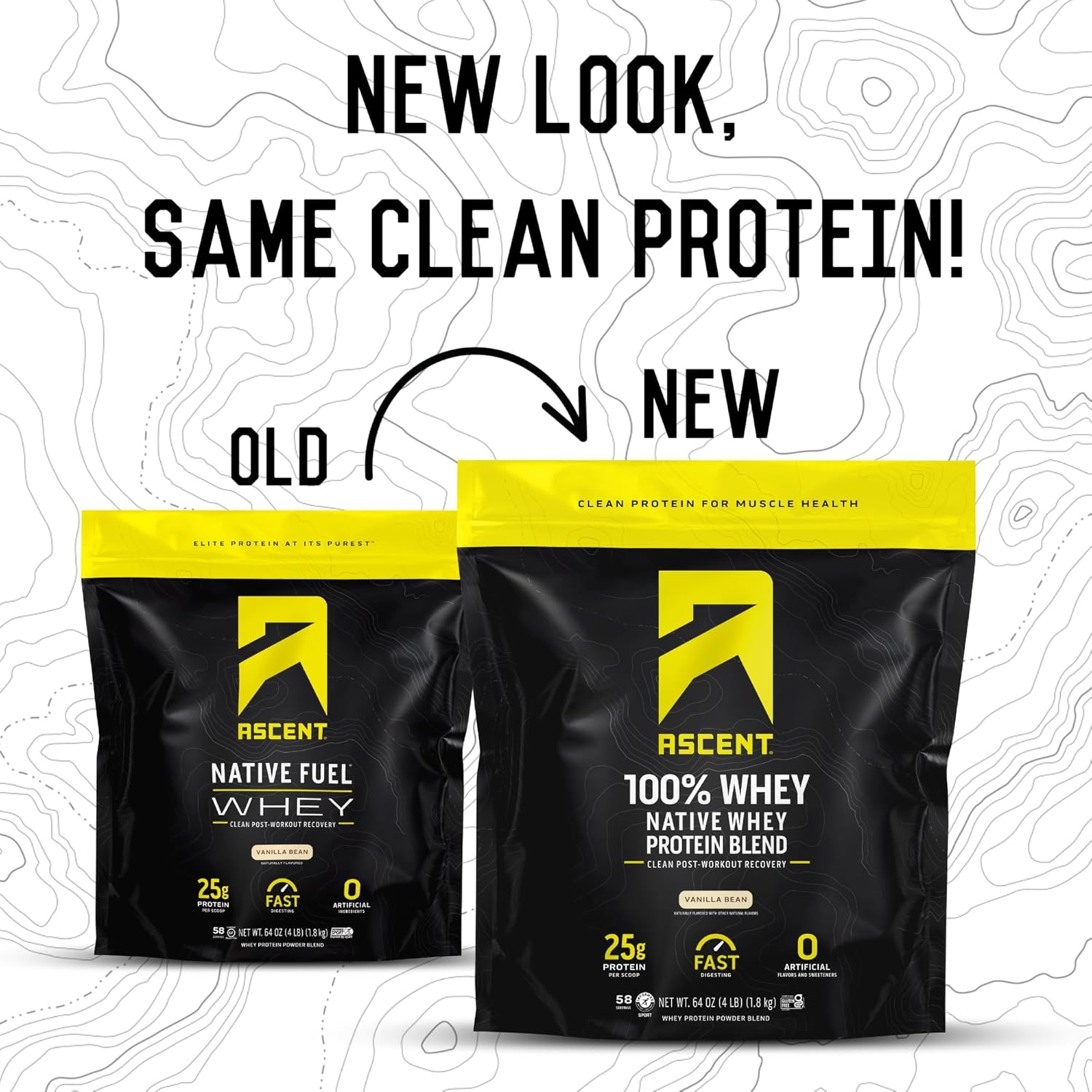 Ascent 100% Whey, Native Whey Protein Blend - Clean Post Workout Recovery, Digesting, Zero Artificial Flavors & Sweeteners, Gluten Free, 5.5g BCAA, 2.6g Leucine, Vanilla Bean 4 lb.
