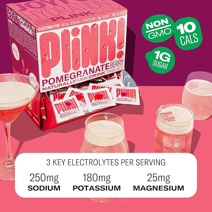 Plink! Fizzy Electrolyte Tablets for Adults & Kids – Pomegranate Berry, 108ct – Family-Friendly Daily Hydration – Low Sugar, Vegan, Keto Friendly, Non-GMO