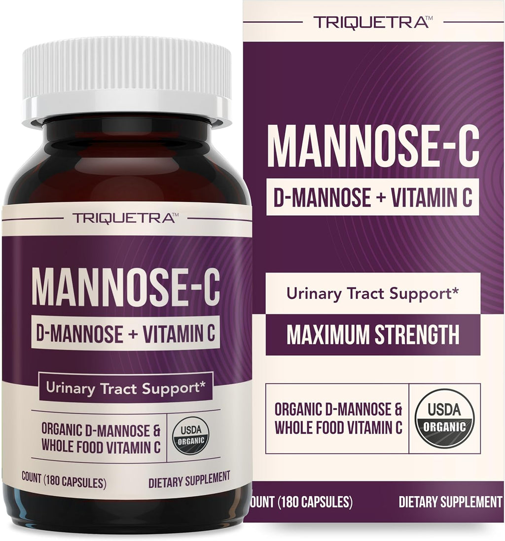 Mannose-C - Organic D-Mannose + Whole Food Vitamin C, Natural UTI Support Supplement to Flush & Cleanse Urinary Tract, Certified Organic Urinary Health for Women, Vegan, Non-GMO (180 Count)