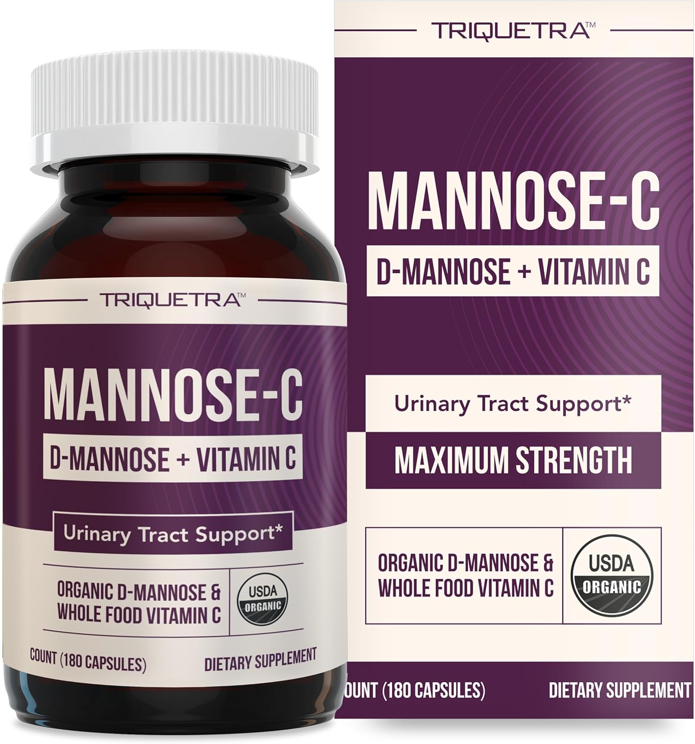 Mannose-C - Organic D-Mannose + Whole Food Vitamin C, Natural UTI Support Supplement to Flush & Cleanse Urinary Tract, Certified Organic Urinary Health for Women, Vegan, Non-GMO (180 Count)