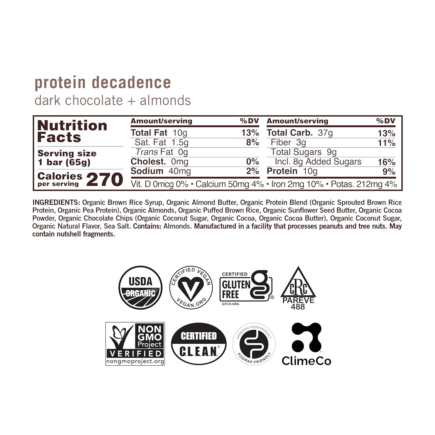 GoMacro MacroBar Organic Vegan Protein Bars - Dark Chocolate + Almonds (2.3 Ounce Bars, 12 Count)