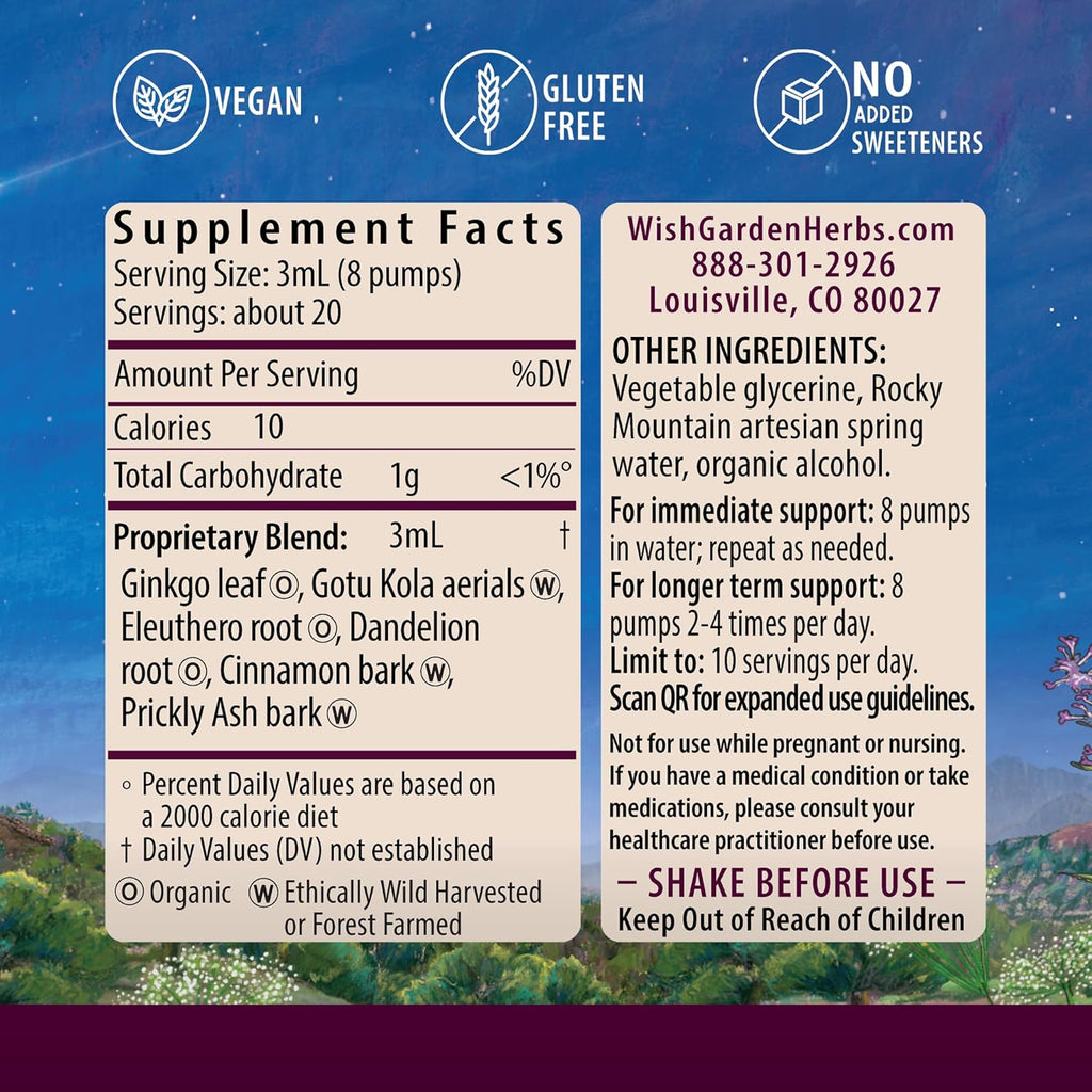 WishGarden Herbs Genius Juice - Liquid Herbal Nootropic Brain Booster Supplement for Focus, Clarity, Concentration & Energy with Ginkgo Biloba & Gotu Kola, Cognitive Support, No Caffeine, 2oz