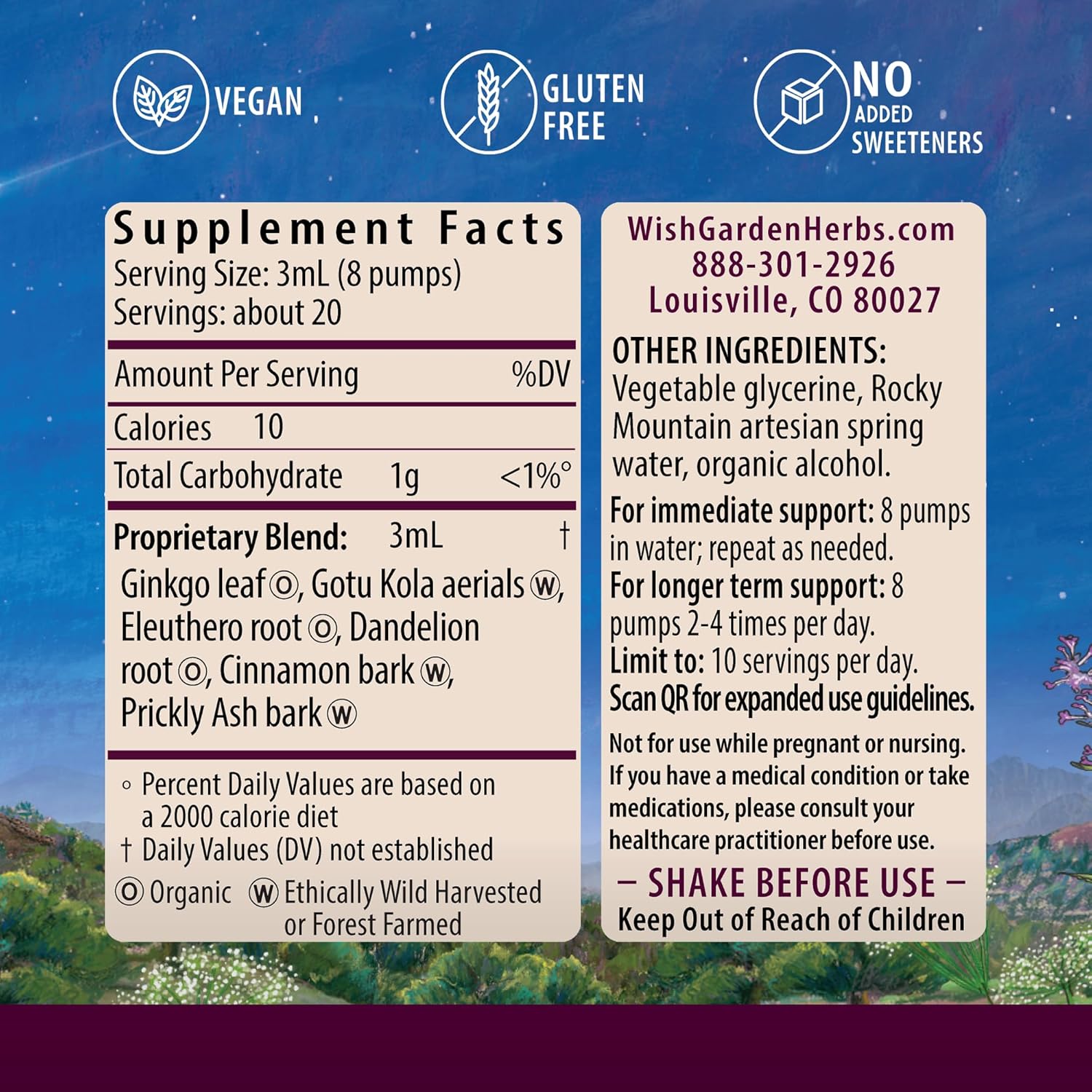 WishGarden Herbs Genius Juice - Liquid Herbal Nootropic Brain Booster Supplement for Focus, Clarity, Concentration & Energy with Ginkgo Biloba & Gotu Kola, Cognitive Support, No Caffeine, 2oz