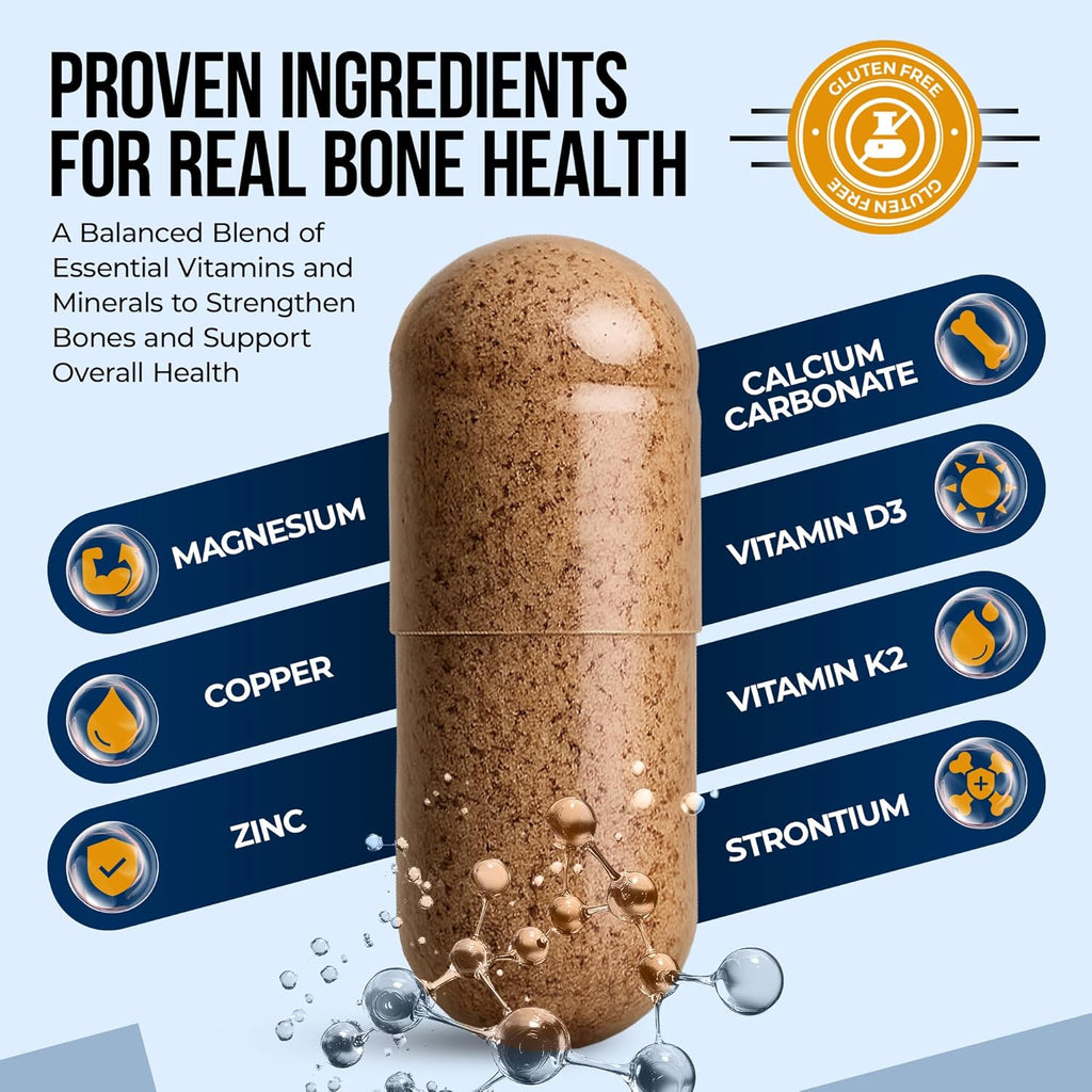 Nature's Nectar Bone & Joint Supplements for Men & Women – Supports Bone Health, Strength & Growth with Calcium, Vitamin D, Magnesium & Strontium – Bone Builder Formula for Maximum Absorption –90 Caps