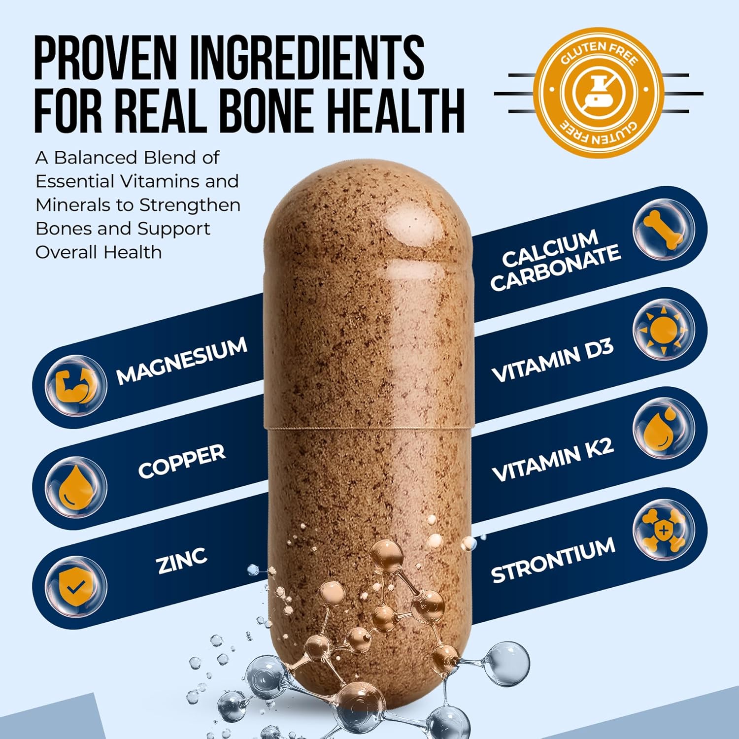 Nature's Nectar Bone & Joint Supplements for Men & Women – Supports Bone Health, Strength & Growth with Calcium, Vitamin D, Magnesium & Strontium – Bone Builder Formula for Maximum Absorption –90 Caps
