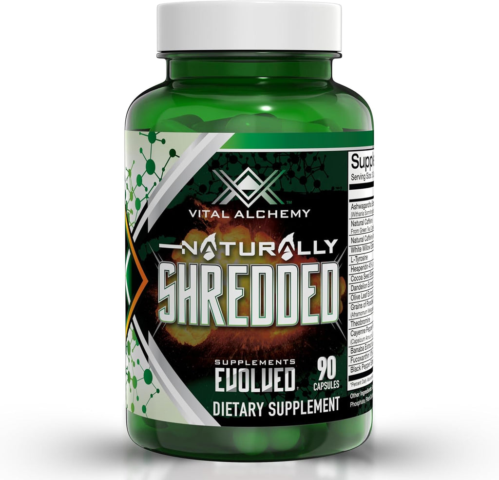 Vital Alchemy Naturally Shredded Ashwagandha Supplement for Men & Women with KSM-66, Theobromine, Dandelion, L-Tyrosine, Caffeine – Supports Mood, Cortisol, Keto & Weight Management – All-in-One