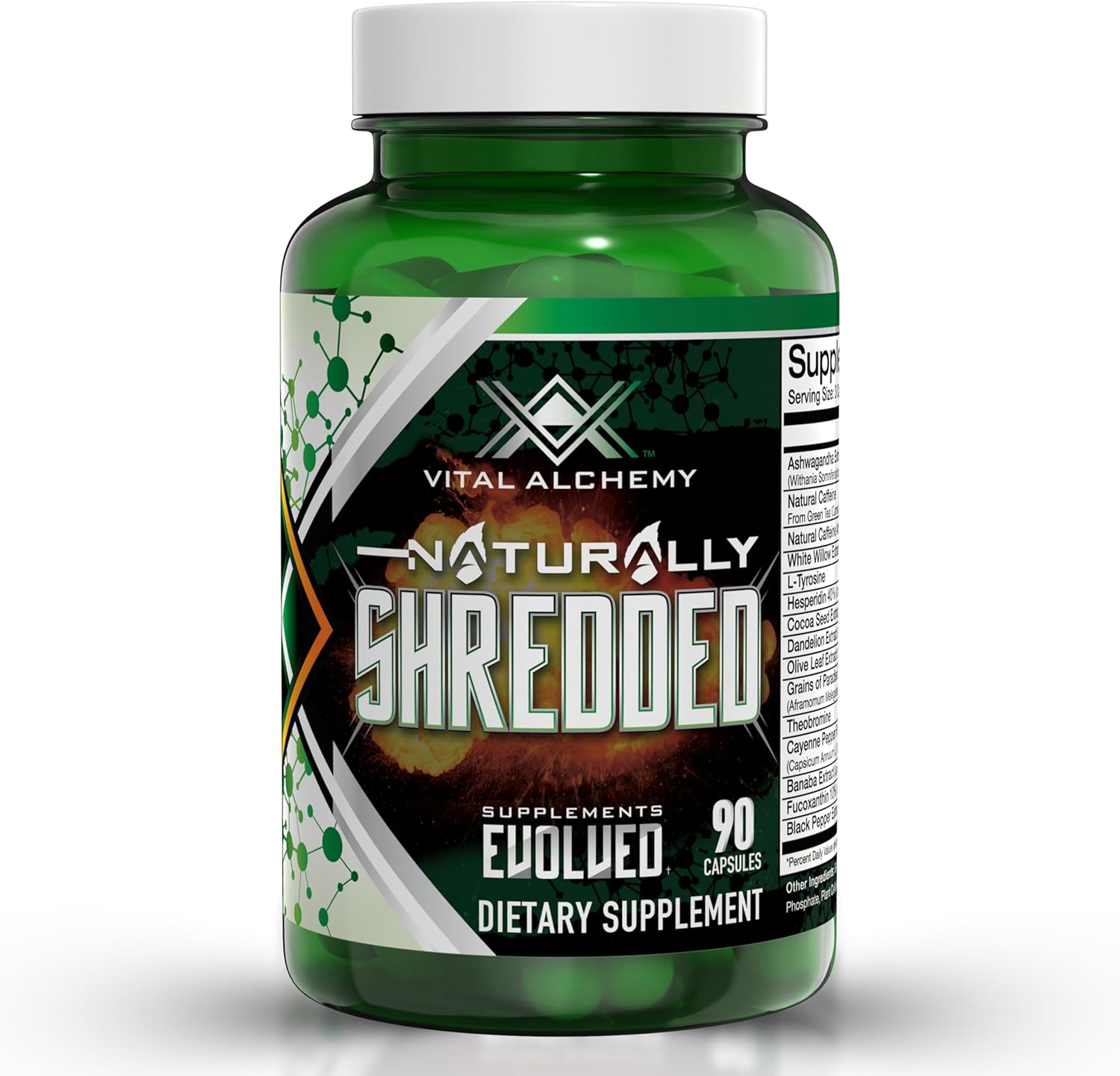 Vital Alchemy Naturally Shredded Ashwagandha Supplement for Men & Women with KSM-66, Theobromine, Dandelion, L-Tyrosine, Caffeine – Supports Mood, Cortisol, Keto & Weight Management – All-in-One