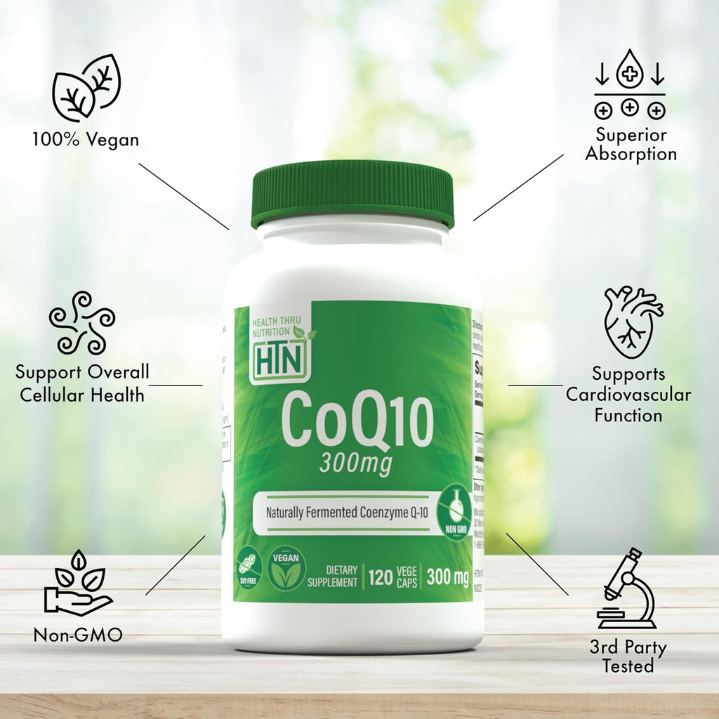 Health Thru Nutrition CoQ-10 300mg - 120 Capsules | High-Potency Ubiquinone Coenzyme Q10 | Supports Cellular Energy & Antioxidant Protection | Non-GMO, Soy-Free, Vegan, Gluten-Free