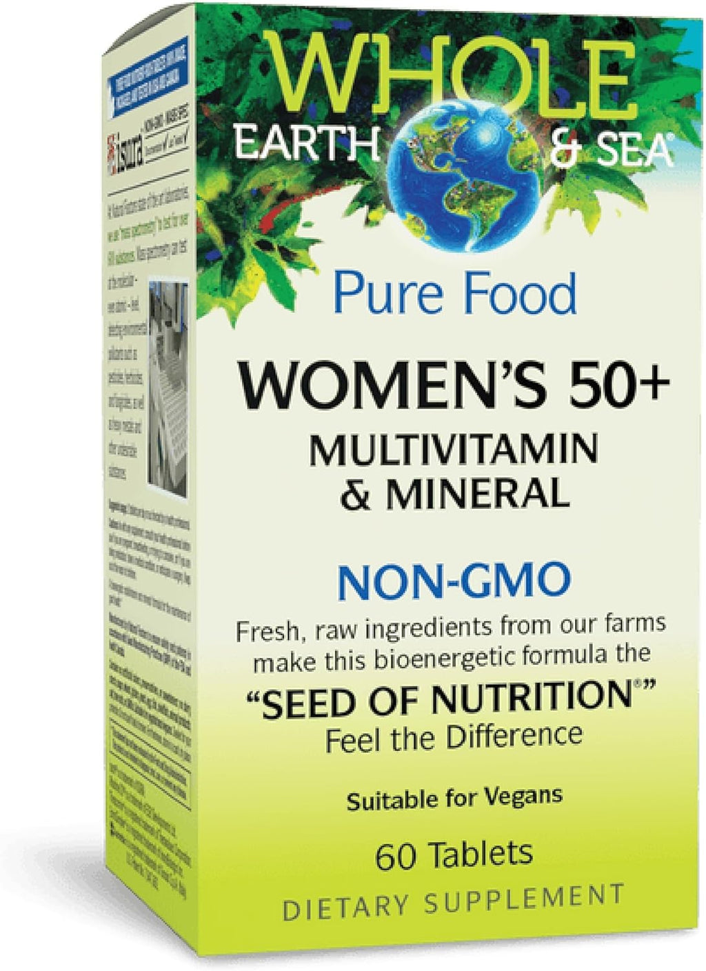 Natural Factors Whole Earth & Sea Women's 50+ Multivitamin & Mineral, 1 Serving Contains Nutrition Equivalent to ½ lb of Veggies, 60 Tablets