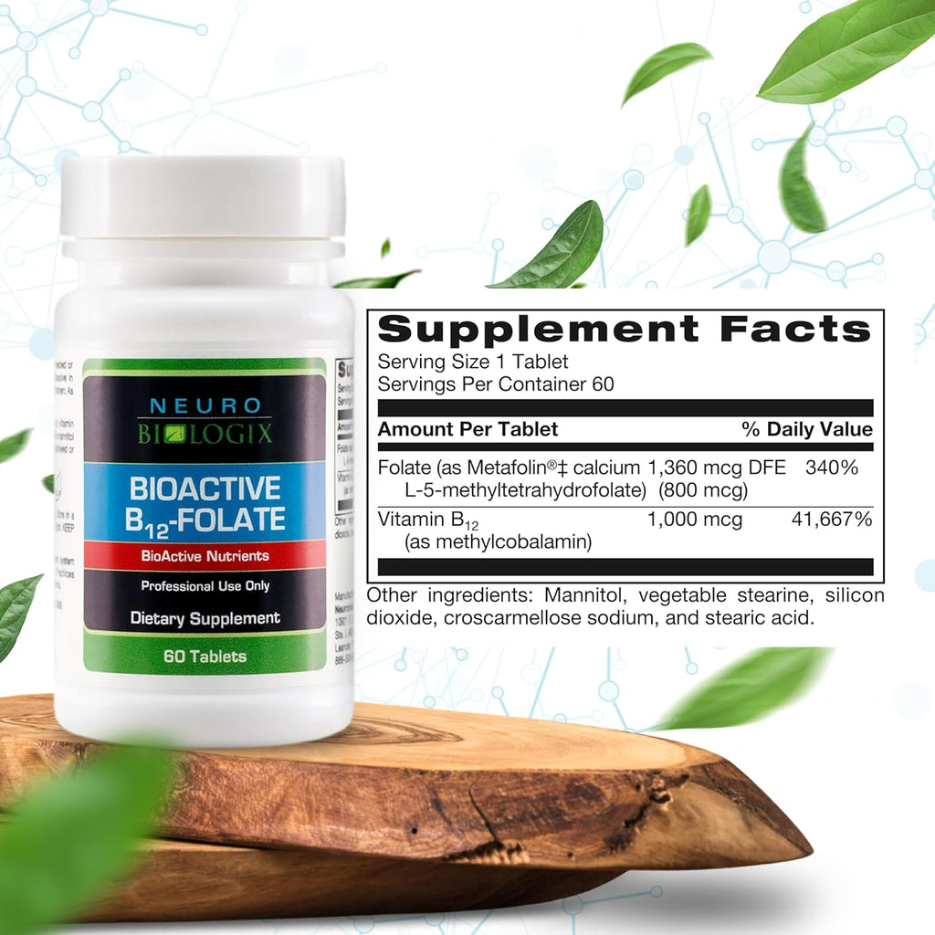 B12 Folate - Methyl Folate Supplement to Support Methylation & Vital Body Functions – With Bioavailable B12 (Methylcobalamin) & Folate (Metafolin® 5-MTHF) for Enhanced Absorption - 60 Tabs