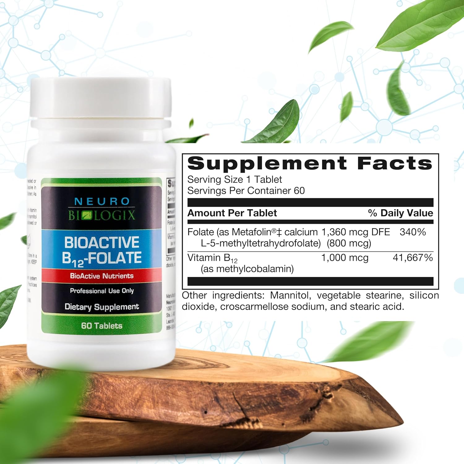 B12 Folate - Methyl Folate Supplement to Support Methylation & Vital Body Functions – With Bioavailable B12 (Methylcobalamin) & Folate (Metafolin® 5-MTHF) for Enhanced Absorption - 60 Tabs