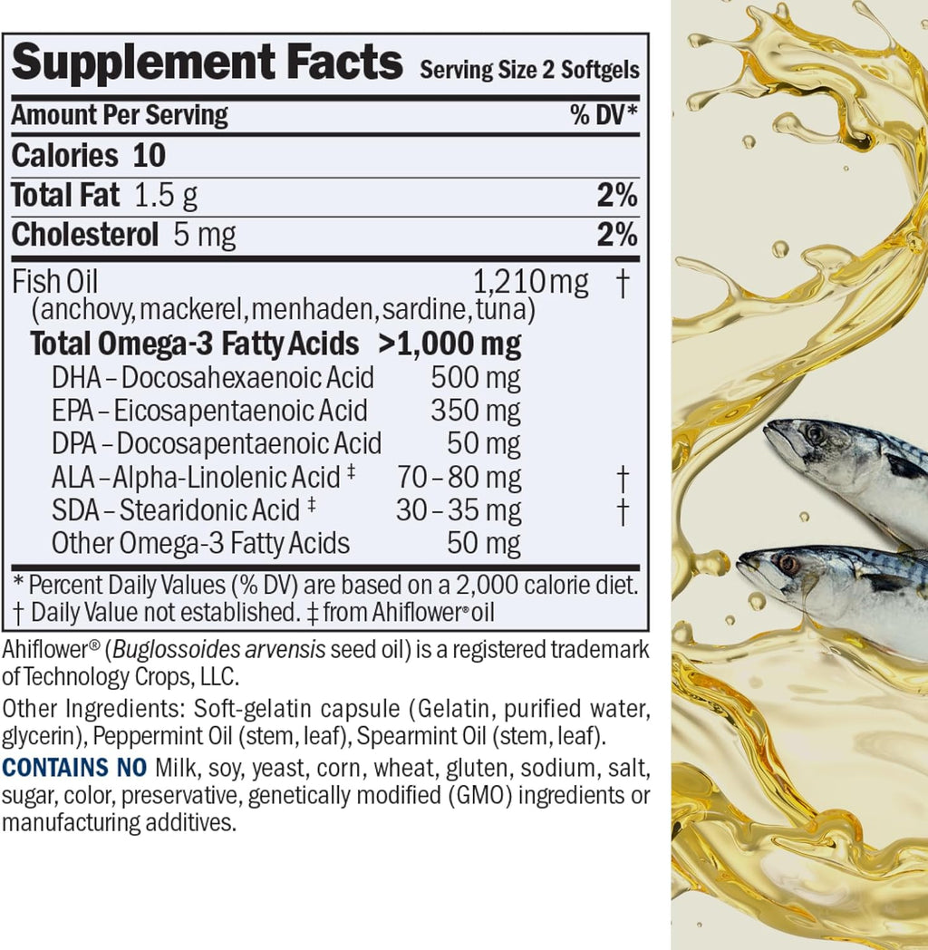 ANDREW LESSMAN Maximum Essential Omega-3 Mint - 360 Softgels - Ultra-Pure, High Potency Omega-3 Oils. High DHA, No Stomach Upset, No Contaminants, No Mercury. Small Easy to Swallow Softgels