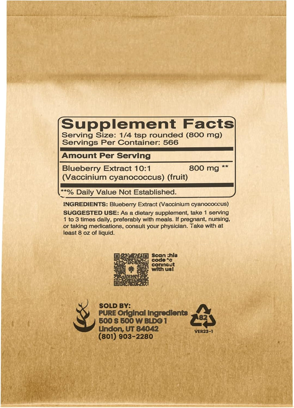 PURE ORIGINAL INGREDIENTS Blueberry Extract Powder (1 lb) Pure Herbal Supplement Extract Powder