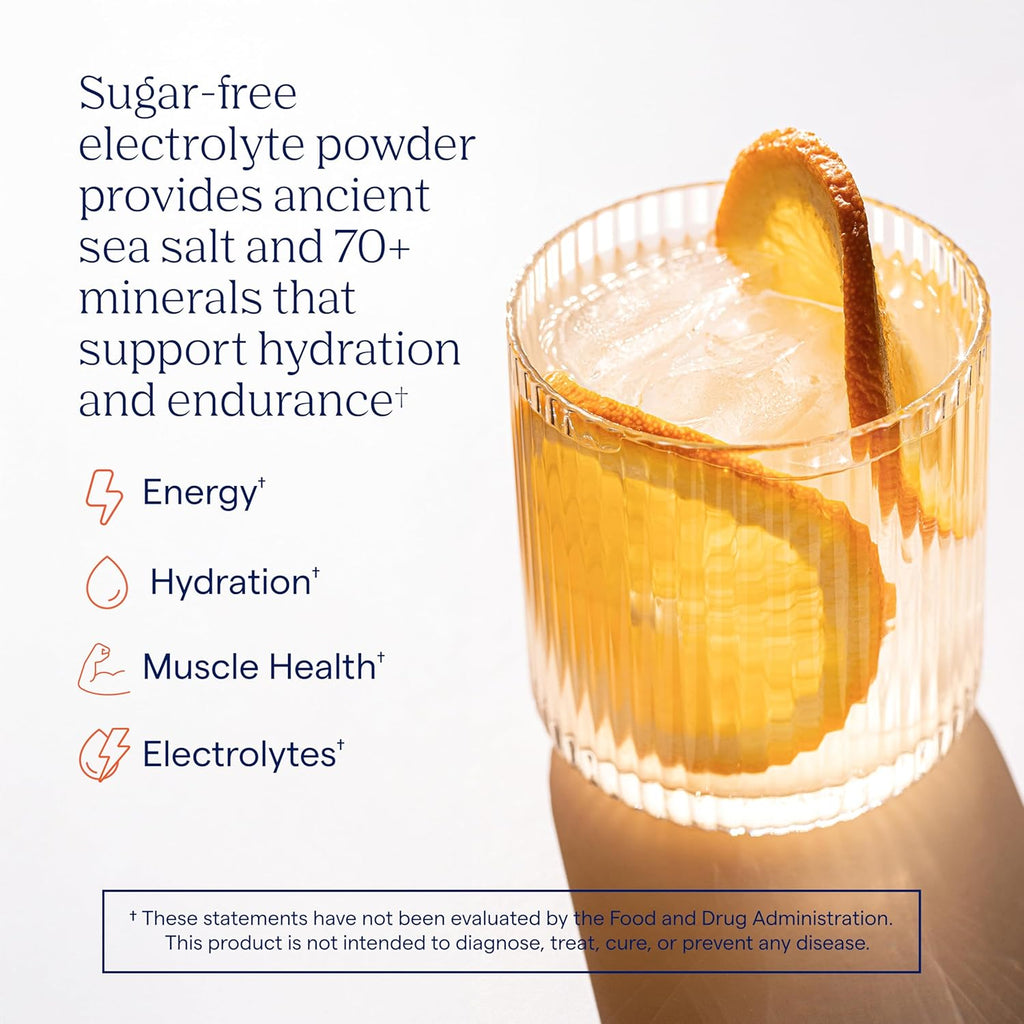 Trace Minerals ZeroLyte Salty Orange Flavor - Sugar Free Electrolyte Drink Mix - Supports Hydration, Energy, Stamina - Ancient Sea Salt, Full Spectrum Minerals, Coconut Water - 30 Packets