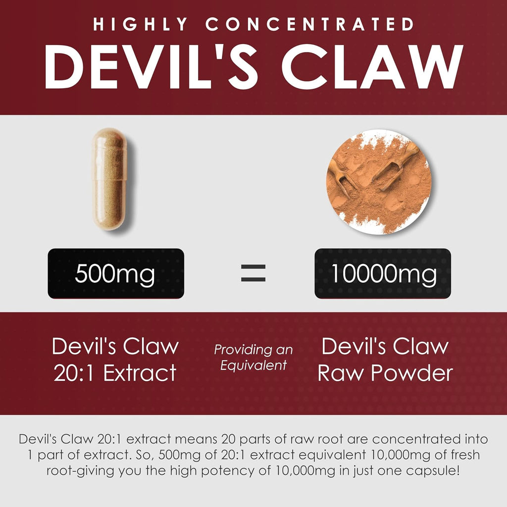 AMALTH Devils Claw Extract 500 mg, 120 Veggie Capsules, Concentrated Root Extract, Devils Claw Herbal Supplement, Non-GMO, Vegan Supplement