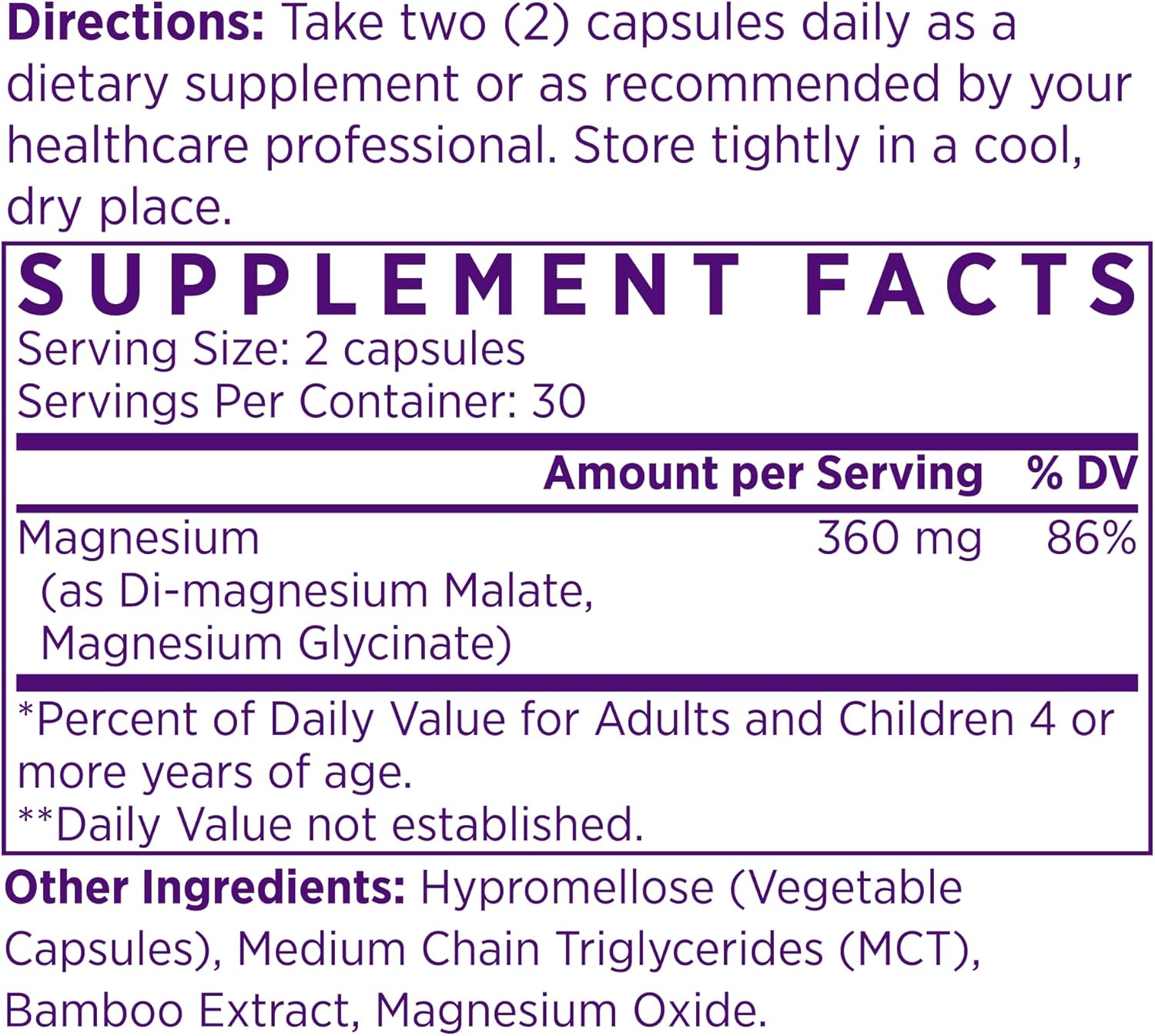 NAOMI Mighty Mg Magnesium Glycinate & Malate Complex 360mg, High Absorption Formula, Elemental Magnesium Supports Heart Health, Strong Bones, Better Sleep, Gluten-Free, Non-GMO, Vegan, 60 Veggie Caps
