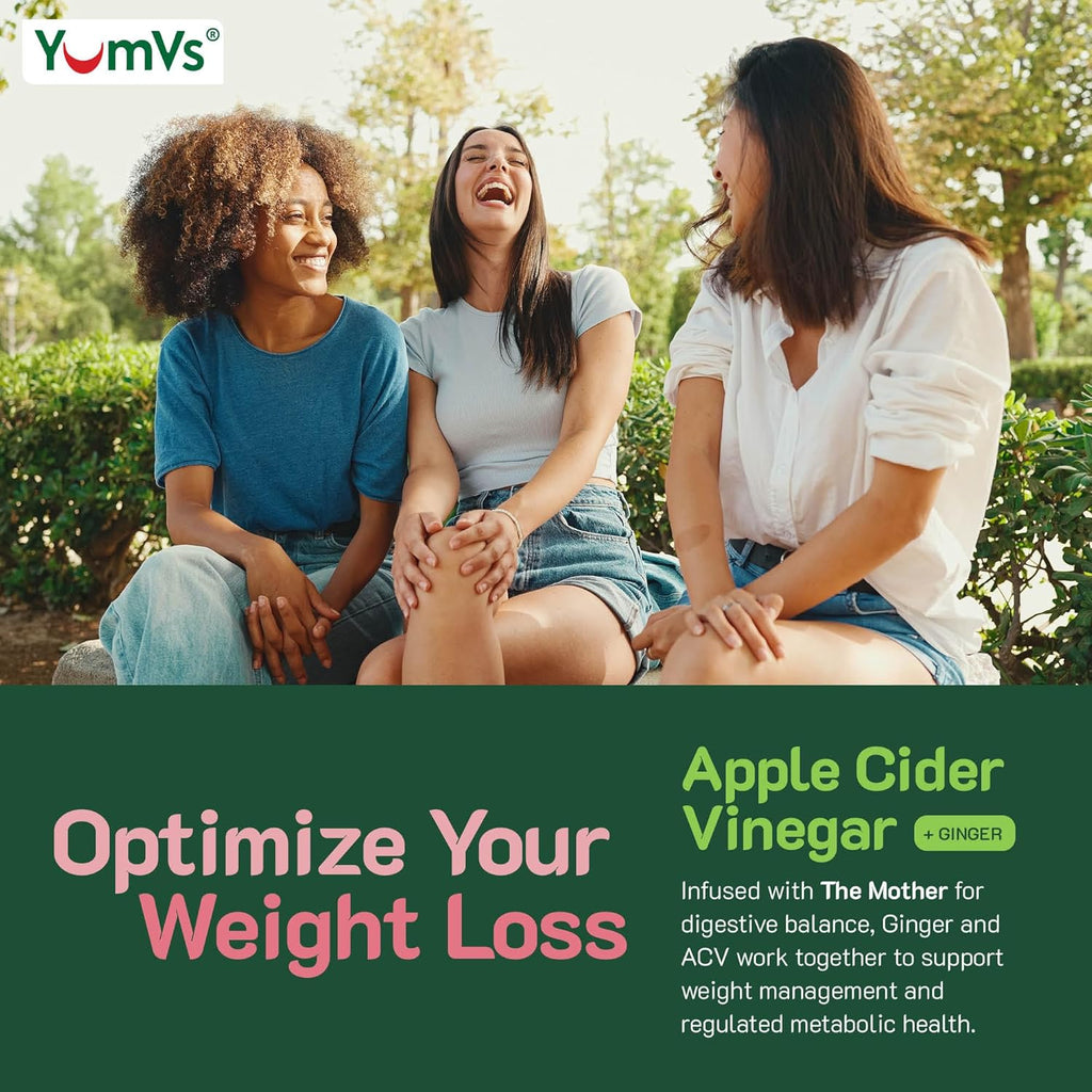 YUM-V'S Apple Cider Vinegar Gummies – ACV Gummies with Ginger & The Mother – Supports Metabolism, Vitality & Daily Wellness – Natural Apple Flavor Vegan, Non-GMO, Gluten-Free, Cider Gummy – 60 Count