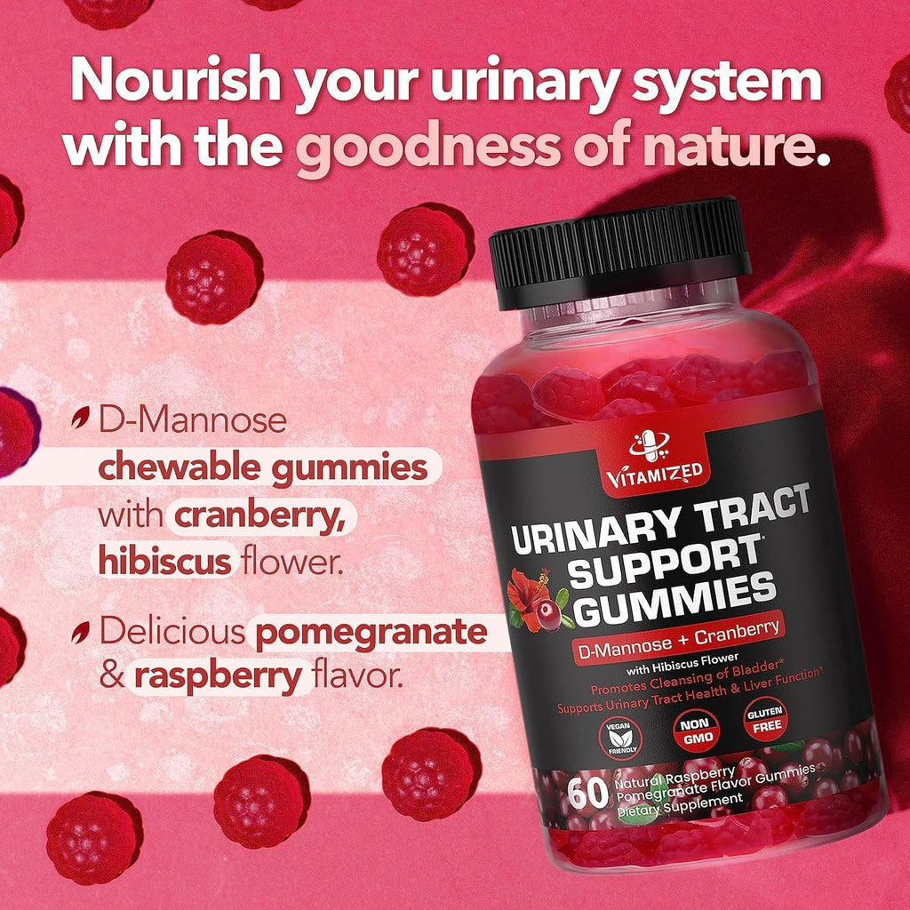 Potent Cranberry Gummies 1500mg with D Mannose - Urinary Tract Health for Women & Men, Urinary Flush & Bladder Fast-Acting Support Supplements with Hibiscus Powder, 180 Count