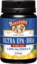 Barlean's Omega 3 Fish Oil Supplements, Supplement Softgels for Men and Women, 1300 mg Ultra EPA and DHA Fatty Acids, Orange Flavored, 60 Count