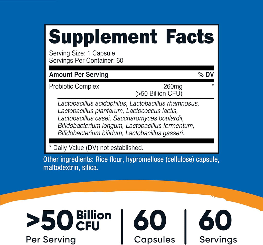 Nutricost Probiotic Complex - 50 Billion CFU, 60 Capsules - Probiotic for Men and Women - Vegetarian Capsules, Non-GMO, Gluten Free