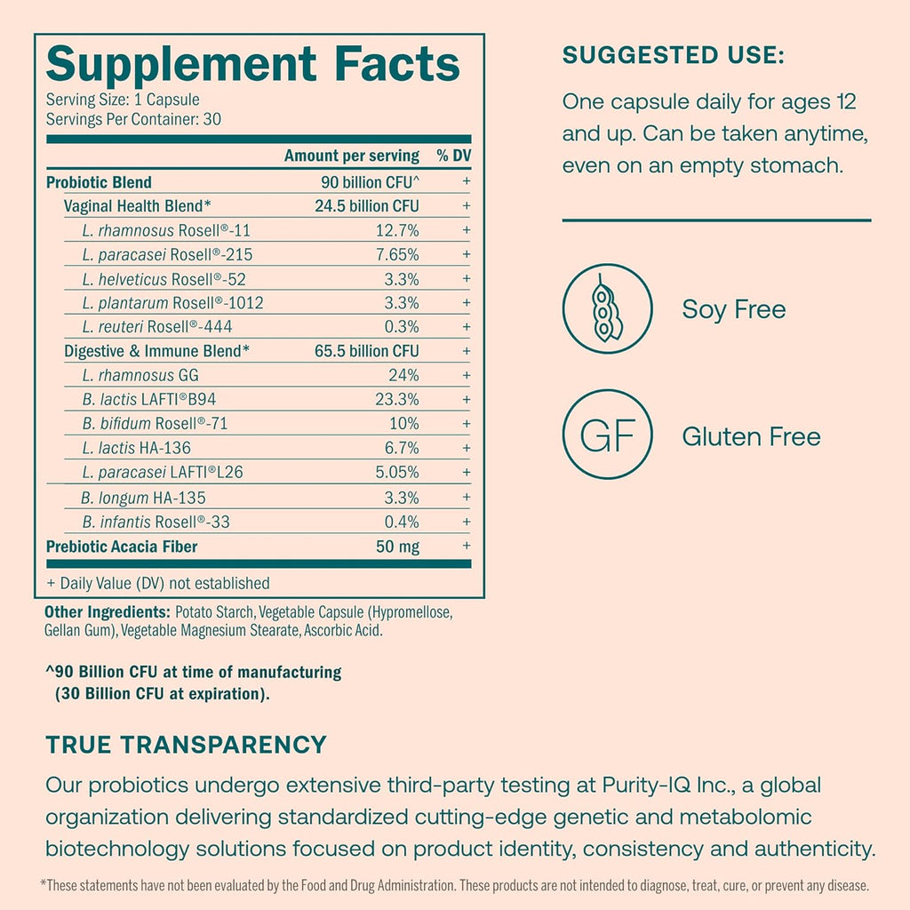True Grace One Daily Women’s Probiotic - 30 Vegetarian Capsules - 90 Billion CFU - Digestive, Vaginal & Immune Health - Gluten & Soy Free