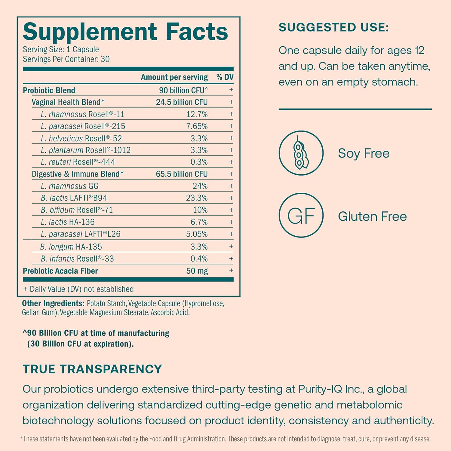 True Grace One Daily Women’s Probiotic - 30 Vegetarian Capsules - 90 Billion CFU - Digestive, Vaginal & Immune Health - Gluten & Soy Free