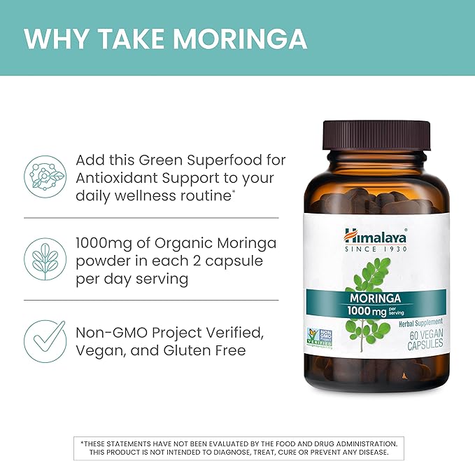 Himalaya Moringa - Herbal Superfood Antioxidants Supplement Supporting Wellness, Vitality, and Oxidative Stress - Vegan, Non-GMO, Gluten Free, 1000 mg, 60 Capsules