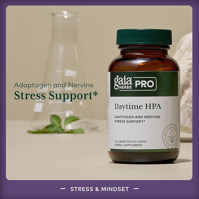 GAIA HERBS PRO Daytime HPA - Adaptogen Support Supplement - Nervous System Support Supplement with Olive Oil & Rhodiola* - Vegan, Gluten-Free, Soy-Free - 60 Liquid Phyto-Caps (30 Servings)