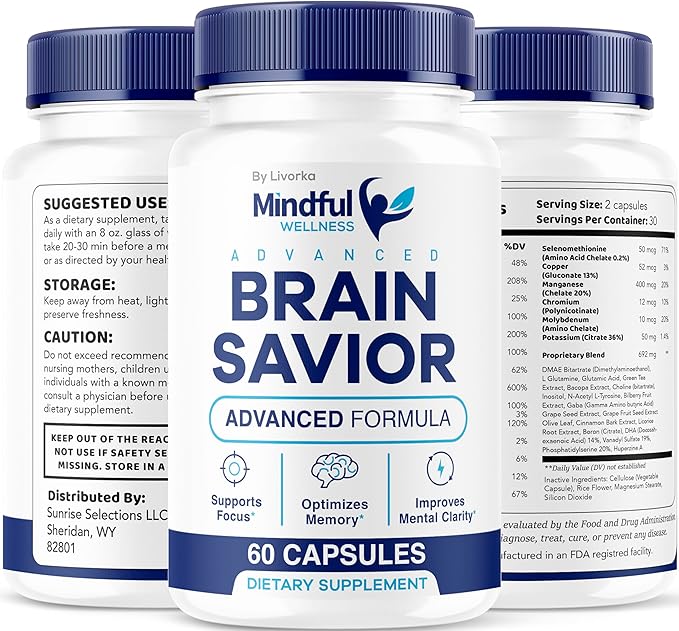 (2 Pack) Mindful Wellness Advanced Brain Savior Capsules, Official Mindful Wellness Supplement Pills, Mindful Wellness Support Capsules Premium Formula - All Natural Pills, 120 Capsules for 2 Months