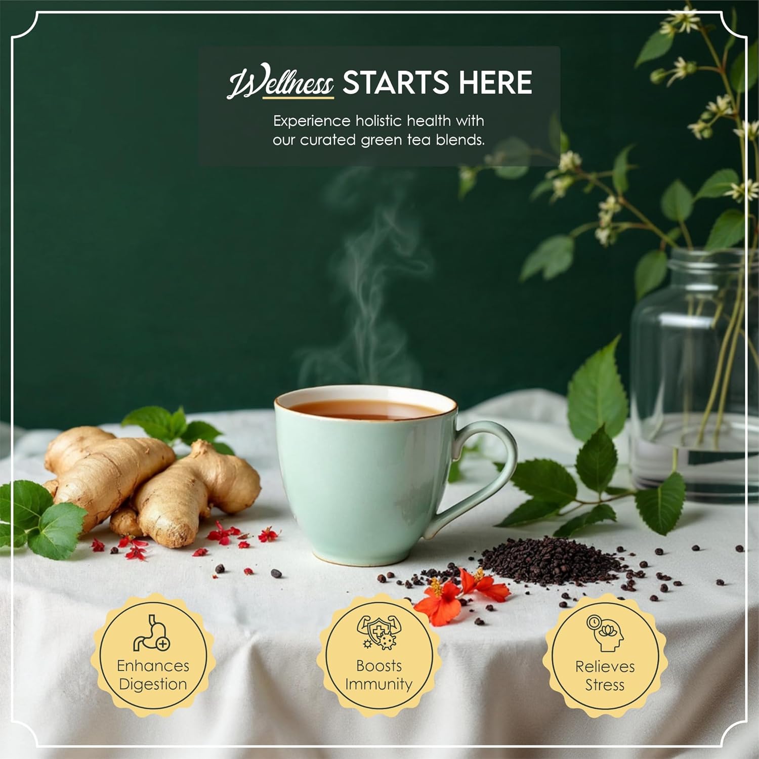 Tea Leaf & Co. Joyful 3 Pack Premium Tea Git Combo Box - Contains Sweet Hibiscus, English Breakfast Black & Turmeric Ginger Herbal Teas - Perfect for Premium Gifting (3Oz)