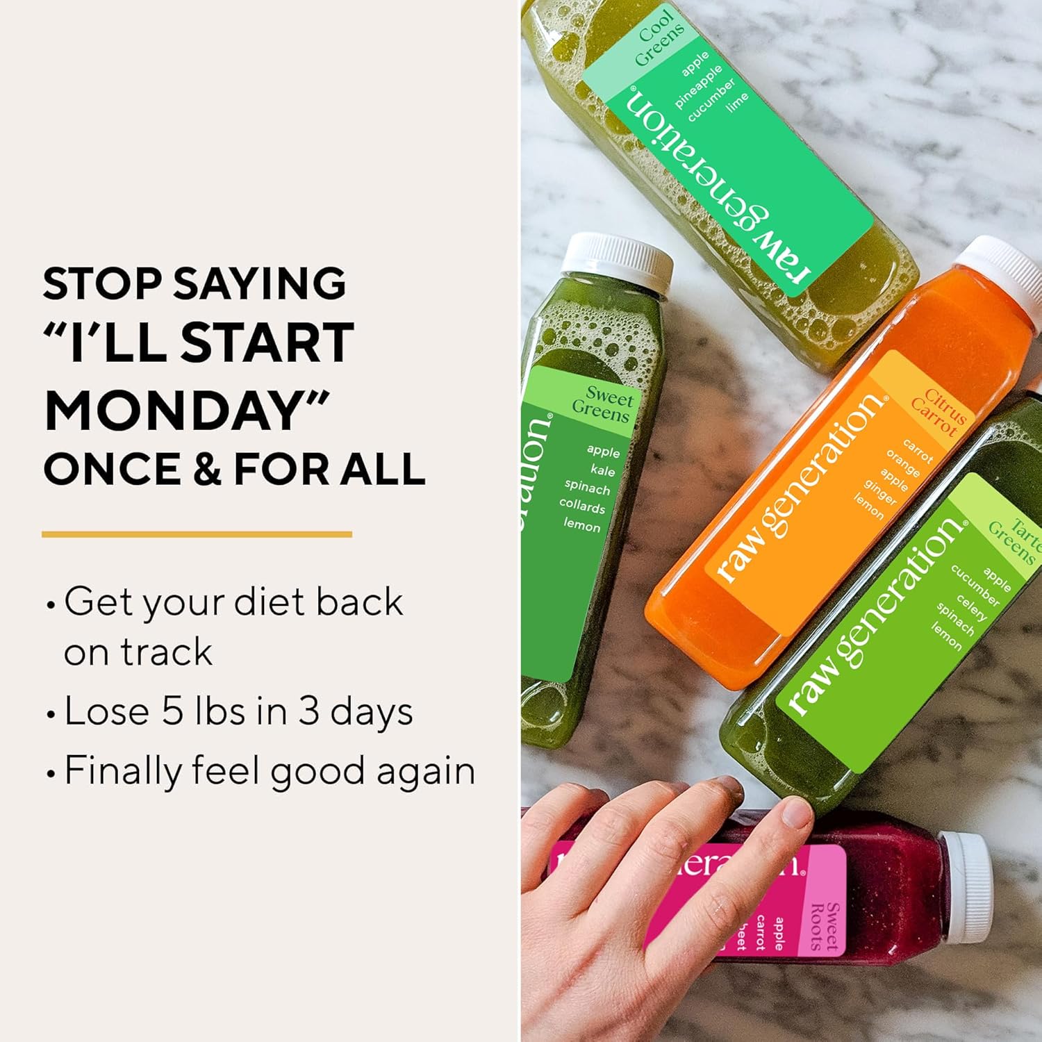Raw Generation 5-Day Skinny Cleanse - Weight Management & Detox Juice Cleanse/Healthiest Way to Cleanse Your System/Jumpstart a Healthier Diet