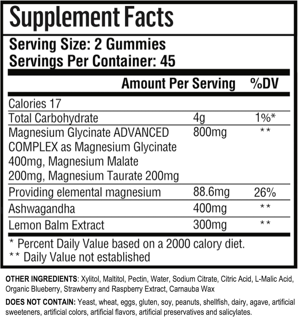 Adndale 180 CT Magnesium Glycinate Gummies 400 mg/Serv, with Ashwagandha, Magnesium Malate & Taurate, Sugar Free Chews for Adults & Kids Relaxation, Stress Relief, Night Rest, Muscle & Cardio Support