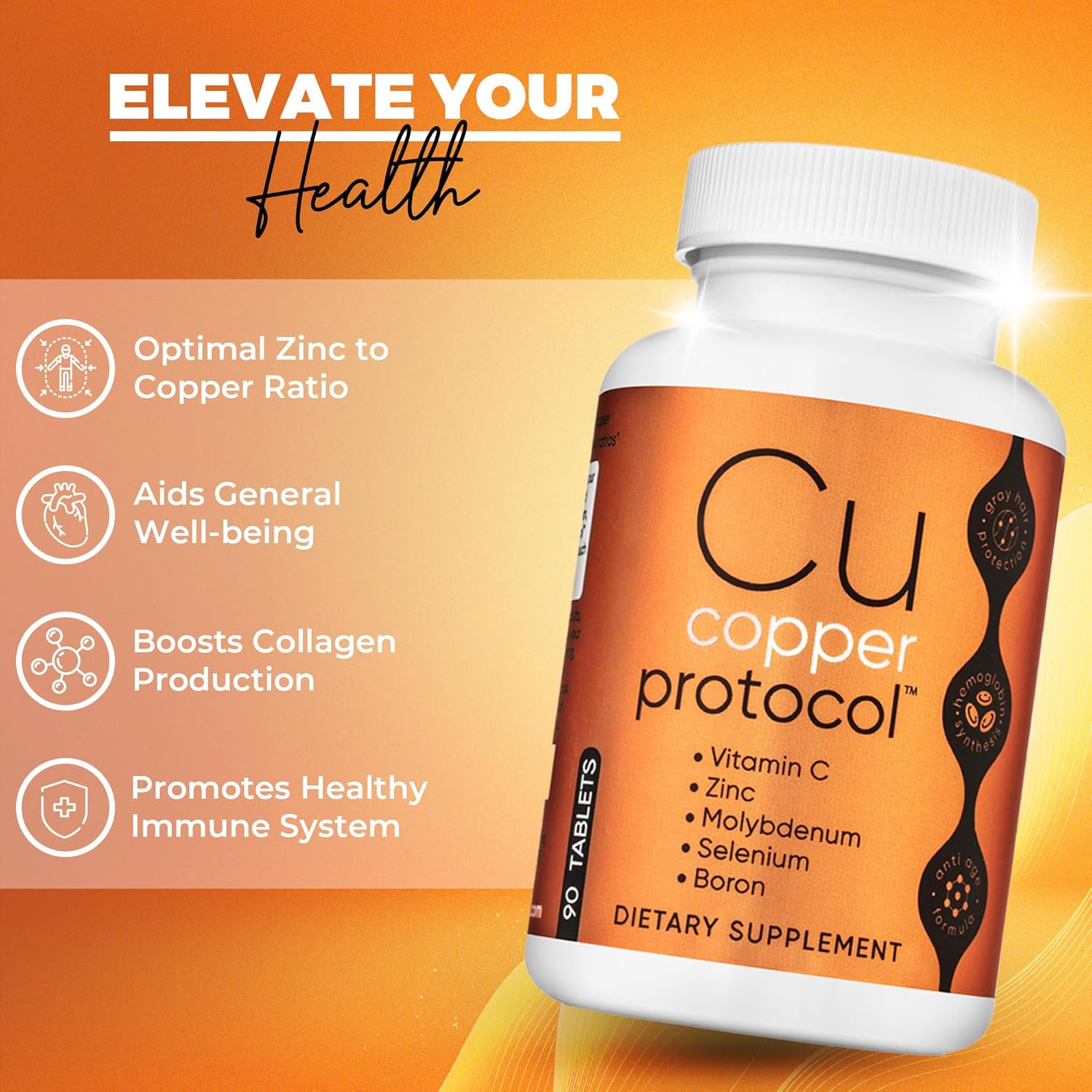 Copper Supplements for Women and Men (90 Capsules) Boosts Energy, Nourishes Body, Anti-Aging Formula, Includes Vitamin C, Zinc & Selenium, Non-GMO, Made in USA - GMP Certified