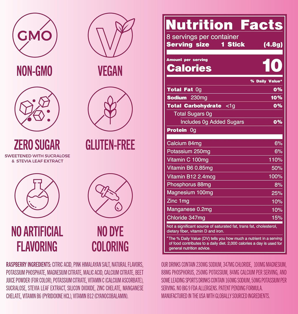TREVI™ Sugar Free Electrolytes - Drink Mix Hydration Powder Packets - 8 Count - Raspberry