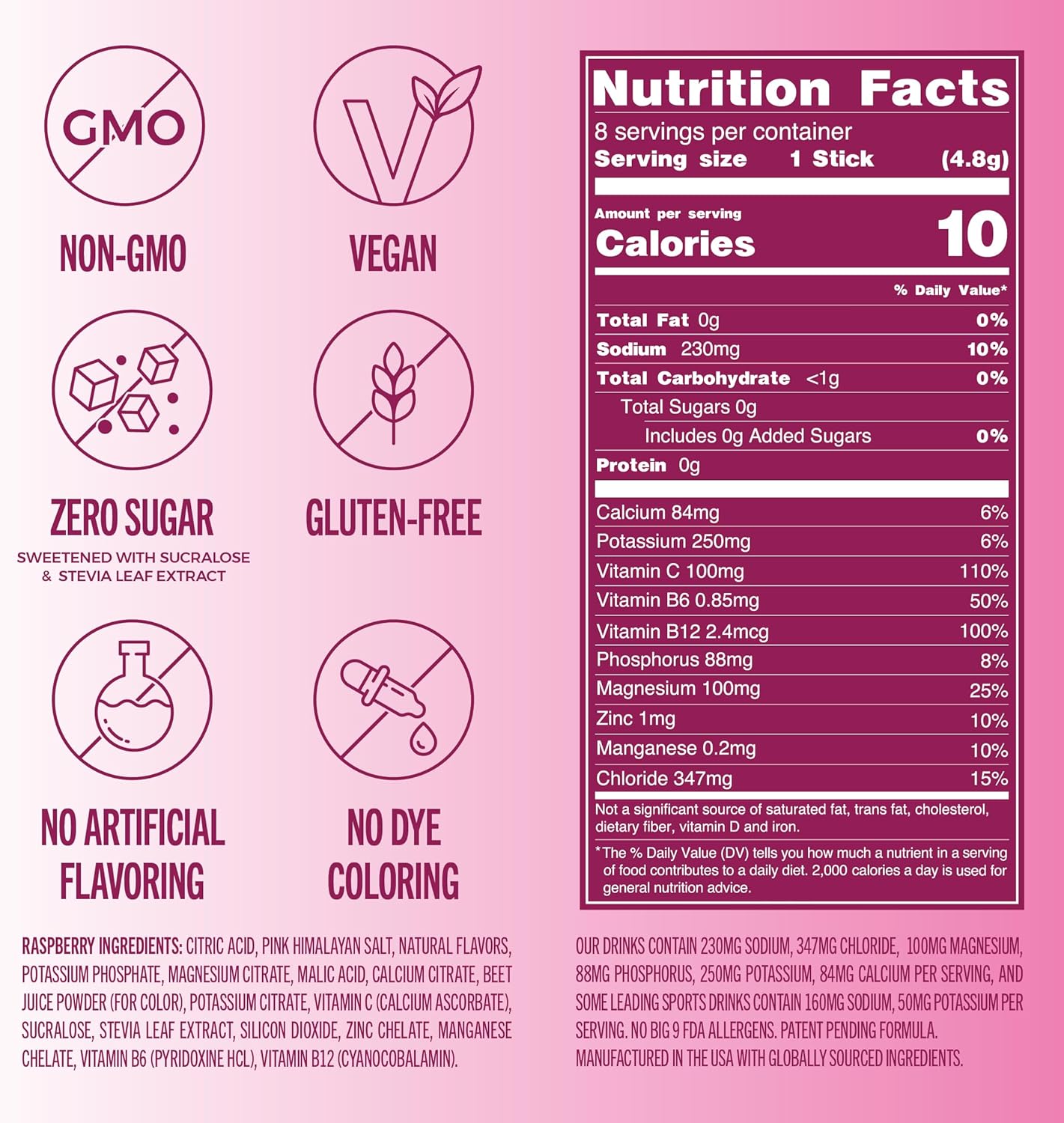 TREVI™ Sugar Free Electrolytes - Drink Mix Hydration Powder Packets - 8 Count - Raspberry