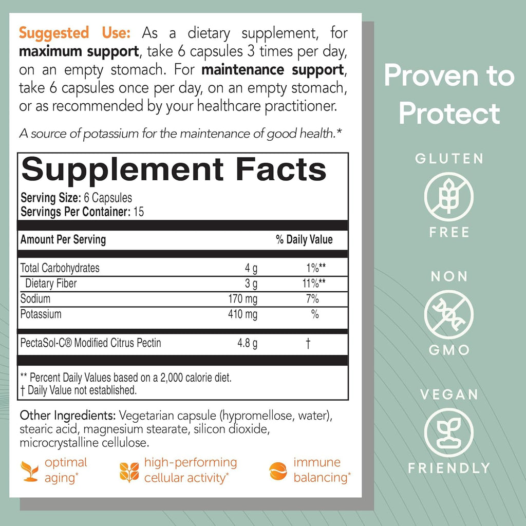 PectaSol Modified Citrus Pectin – 90 Capsules – Total-Body Health Supplement to Support the Heart, Immune System, Inflammation Response & Healthy Aging + Maintain Healthy Galectin-3 Levels