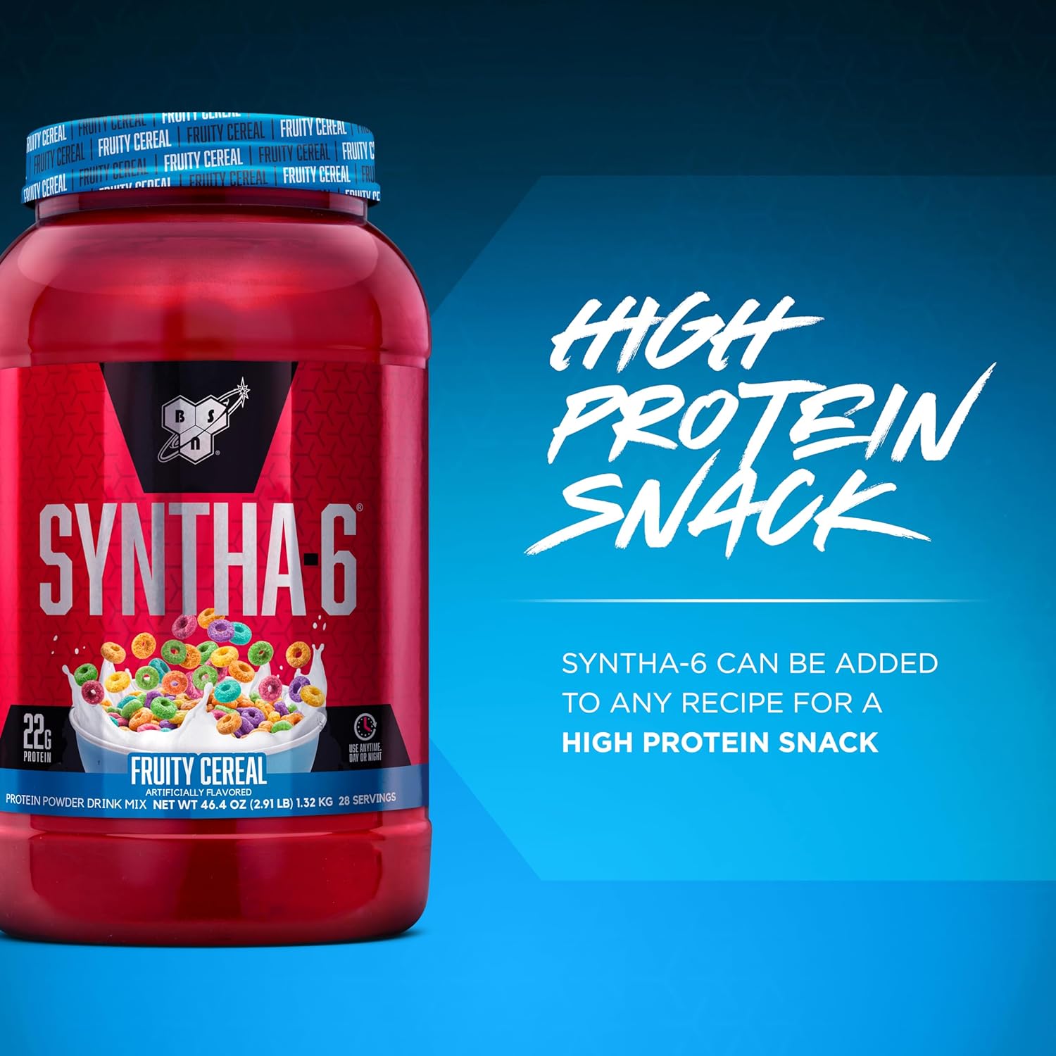 BSN SYNTHA-6 Premium Protein Powder with 6g of Fiber, Whey Protein, Micellar Casein, Milk Protein Isolate Blend, 5g Fat, Fruity Cereal, 28 Servings (Packaging May Vary)