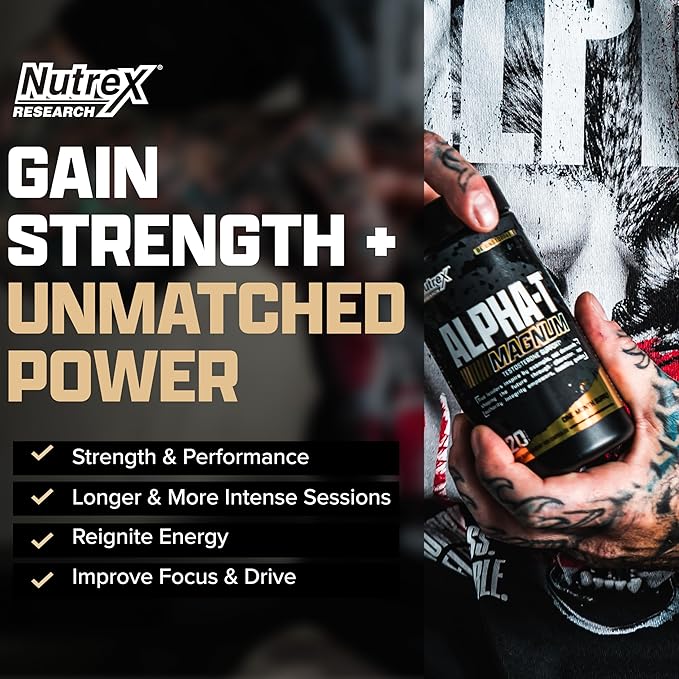 Nutrex Research Alpha-T Magnum Testosterone Support for Men | Anabolic Supplement with Tongkat Ali, Fadogia Agrestis, Shilajit and Ashwagandha | Muscle Builder for Strength, Growth & Hormone Balance
