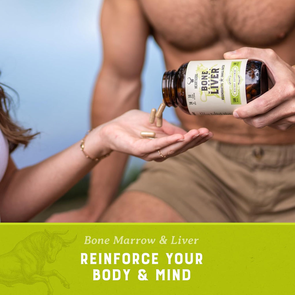 HEART & SOIL - Grass-Fed Bone Marrow and Beef Liver Supplement – 3000mg, Desiccated Organ Blend for Mood, Bone, Joint, Tissue, Skin Health - Non-GMO, Allergen-Free – 180 Capsules