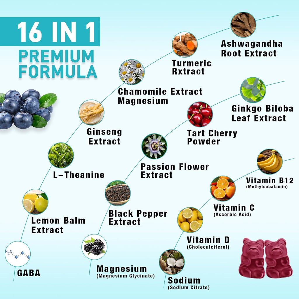 Ashwagandha Gummies, Support for Immunity, Relaxation, Ashwagandha Supplements for Men & Women, Natural Blueberry Flavor, 60 Count