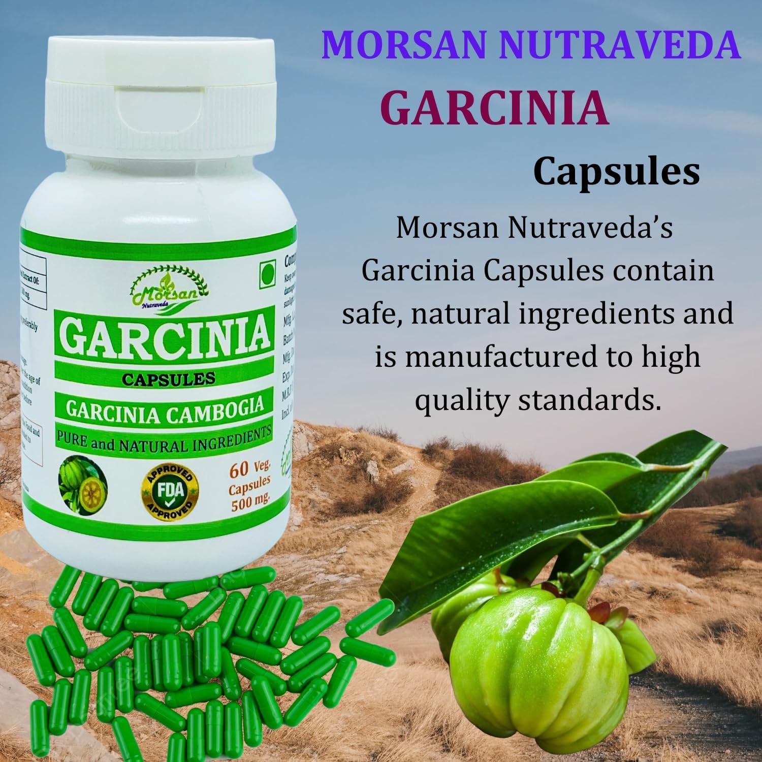 Natural and Pure Herbal Garcinia CAMBOGIA (Garcinia) Extract Capsules | Highest Potency, 100% Herbal Product | Pack of 60 X 500 mg. Veg. Capsules (Pack of 1 Jar)