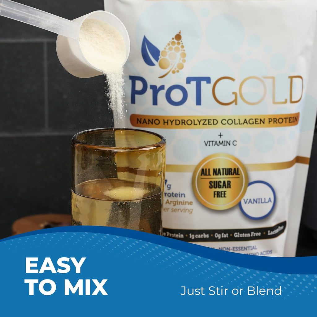 Collagen Protein Powder, 17g Protein Nano-Hydrolyzed Grass Fed Collagen, Vitamin C, 2g Arginine for Wound Support, Gluten Free, All Natural, Fat and Sugar Free, 0g Carbs, Vanilla, 23 oz, 30