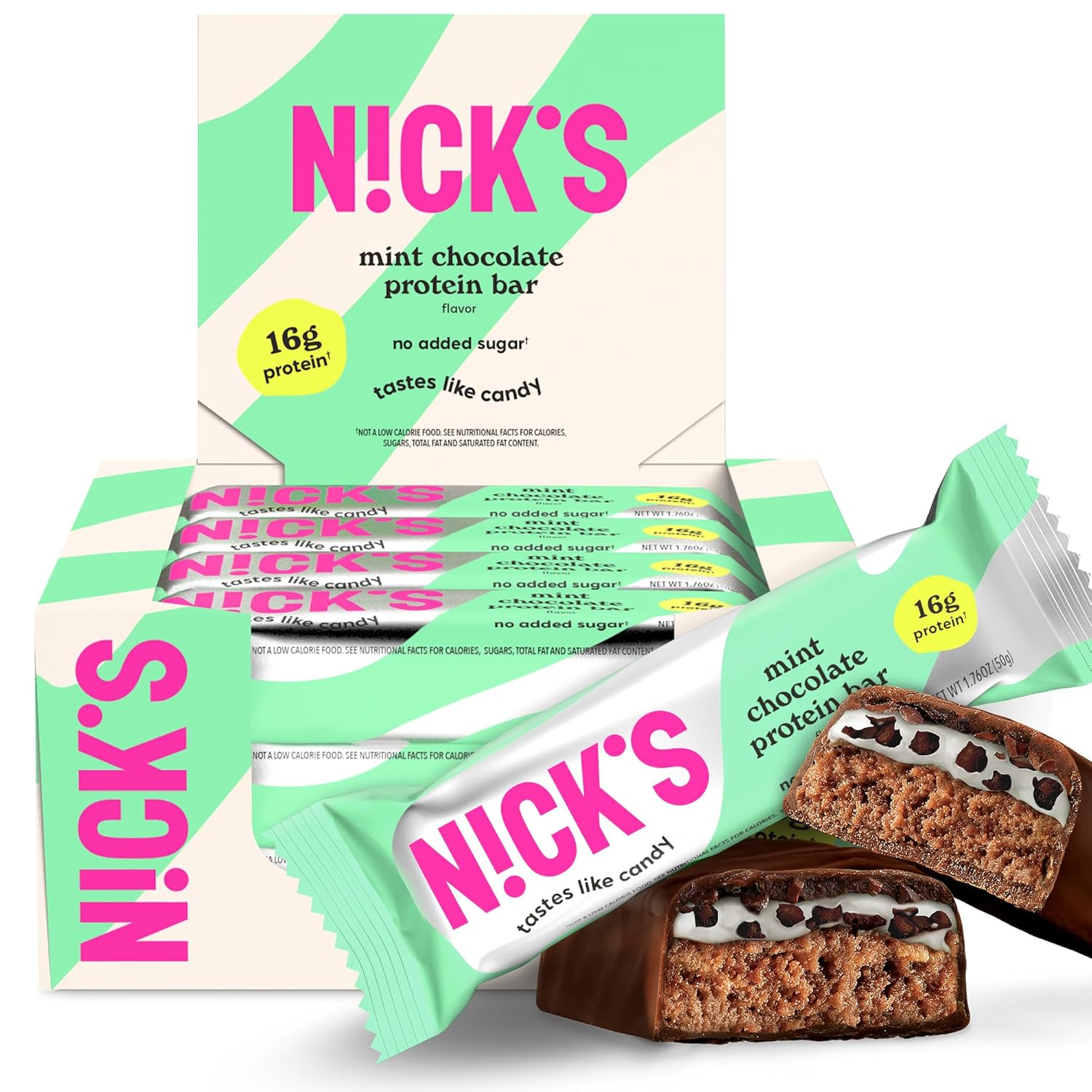 Nick’s Mint Chocolate Protein Bars – 12-Count Box | High Protein, Low Calories, Low Carbs, Keto Friendly, No Added Sugar