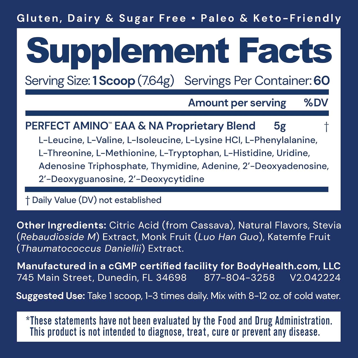 BodyHealth PerfectAmino Powder - BCAA and EAA Powder for Pre and Post Workout - Amino Acid Energy Drink for Men and Women to Support Lean Muscle and Recovery - Lemon Lime - 60 Servings