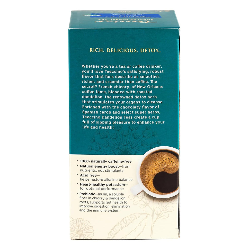 Teeccino Dandelion Blueberry Vanilla Herbal Tea - Rich & Roasted Herbal Tea That’s Caffeine Free & Prebiotic for Natural Energy, Coffee Alternative, 25 Count