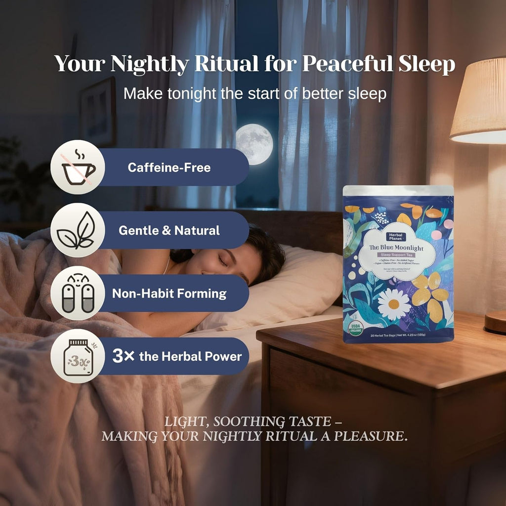 Herbal Planet Sleep Tea (4.23oz / 20 Tea Bags) – Soothing Chamomile with Lavender Blossom Notes & a Refreshing Mint Finish | Bedtime Herbal Tea, Caffeine-Free