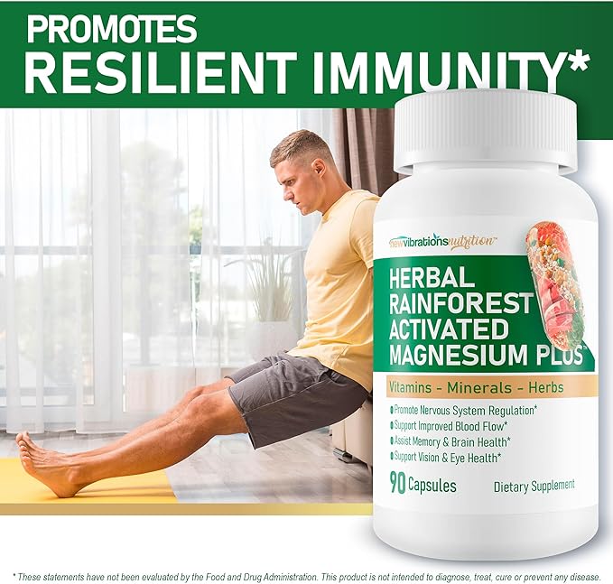 Herbal Rainforest Activated Magnesium Plus - Our Best Magnesium Combo Supplement - with Vitamin D, A, E, K, B6, Folate, B12, Biotin, Iron, Copper, Cayenne, Lions Mane Mushroom, Gingko Biloba & More